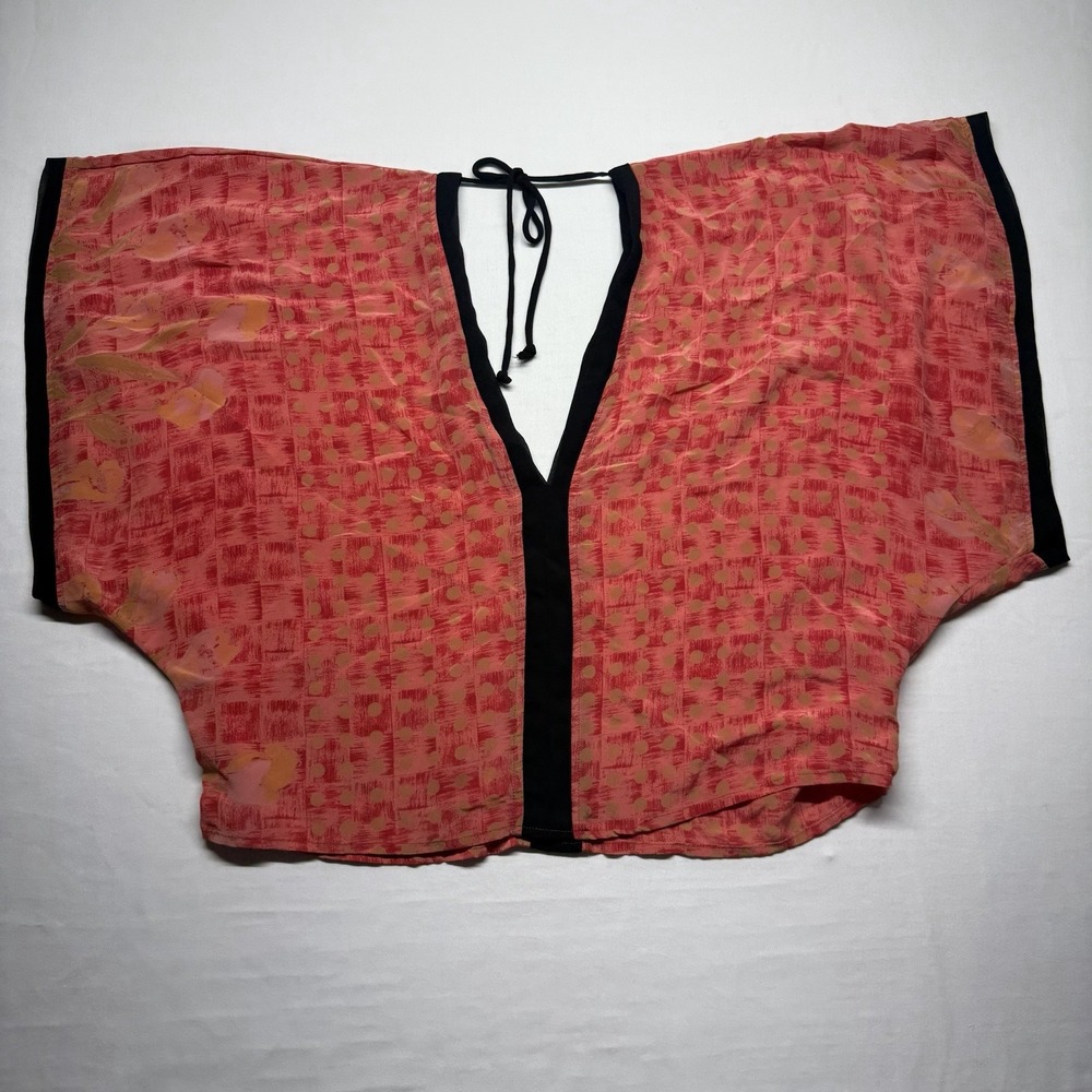 Indie Ella 100% Silk Dolman Blouse OS Coral Abstract Boho Top‎